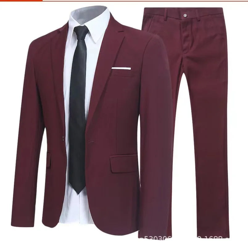 Men's black business casual suit set by Ansoff, includes blazer and trousers, ideal for weddings, formal office wear, or parties.