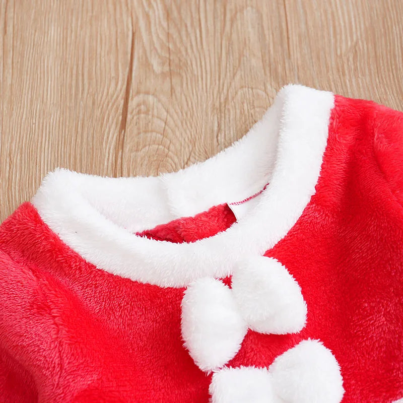 Christmas Newborn Clothes Cute Bow Flannel Comfortable And Soft 0-18 Girls Autumn And Winter Long Sleeved Baby Skirt+Hat