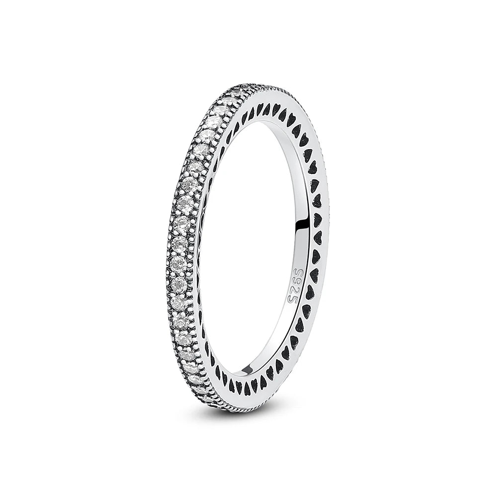 Sterling silver women's ring with crown, love heart, wishbone design, rose gold finish, crystal accents, luxury jewelry by Ansoff