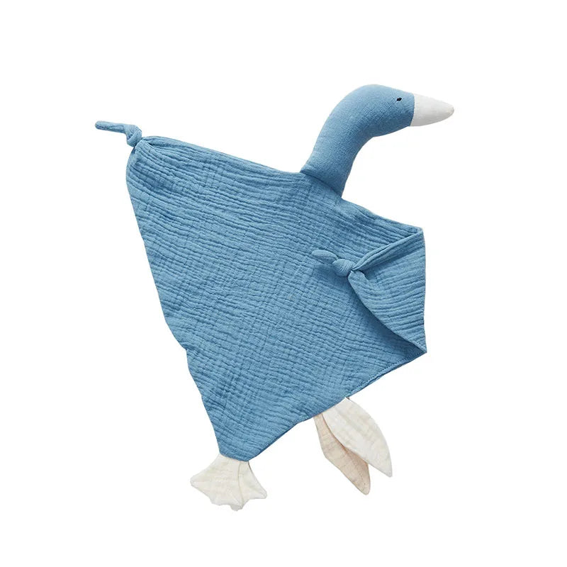 Soft cotton muslin baby security blanket with stuffed animal toy, designed for newborns to soothe and comfort during sleep.