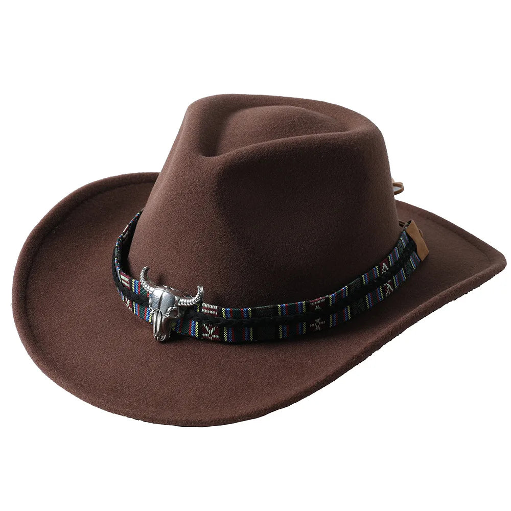 Ansoff cowboy hat with cow head design, monochrome felt, large brim outdoor knight hat for men and women, stylish cowboy accessory