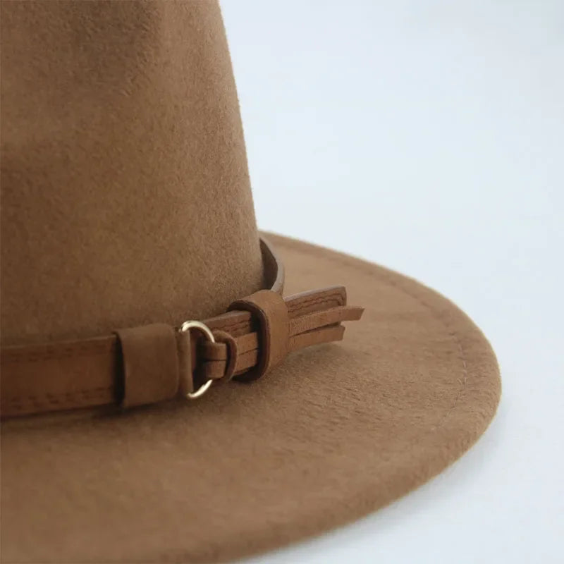 Ansoff women's and men's wide brim fedora hat with solid color, band and belt, suitable for formal winter and classic dress styles.