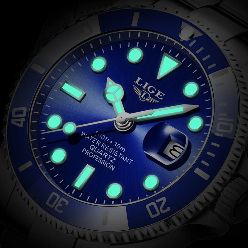 LIGE Top Luxury Watches For Men Fashion 30M Waterproof Luminous Date Quartz Wristwatches Casual Business Mens Watch Roloj Hombre - Acros