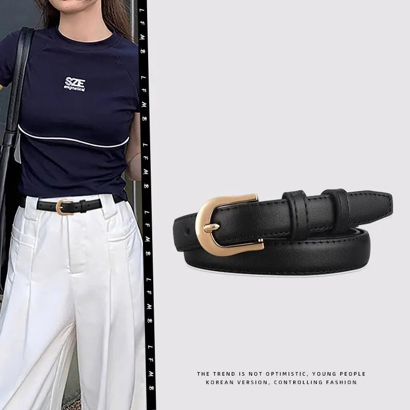 Belt Summer Brown Belt with Fine Matching Western Pants Simple and Versatile Belt 2024 New Fashion Decoration - Acros