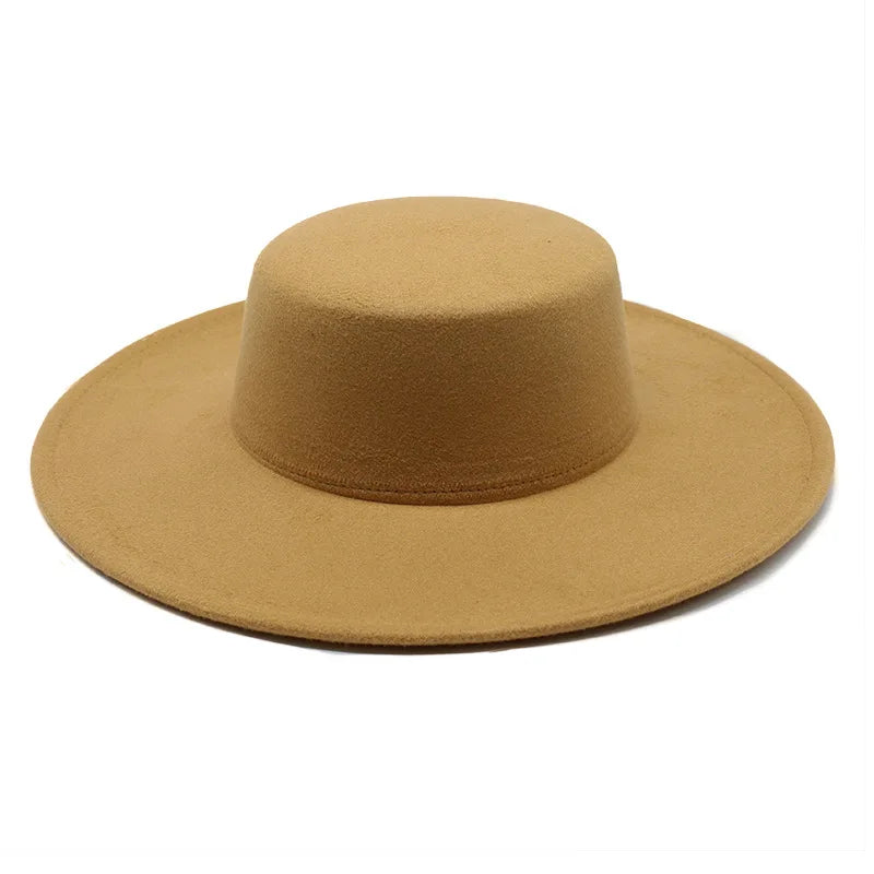 Ansoff French women's wide brim wool fedora hat with a 10cm flat top, perfect for winter, wedding, or jazz fashion.
