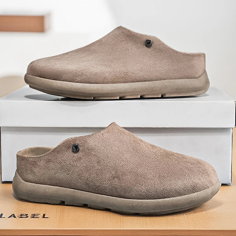 Ansoff men's suede leather slippers with cork soles, featuring arch support and comfortable footbed, ideal for winter footwear.