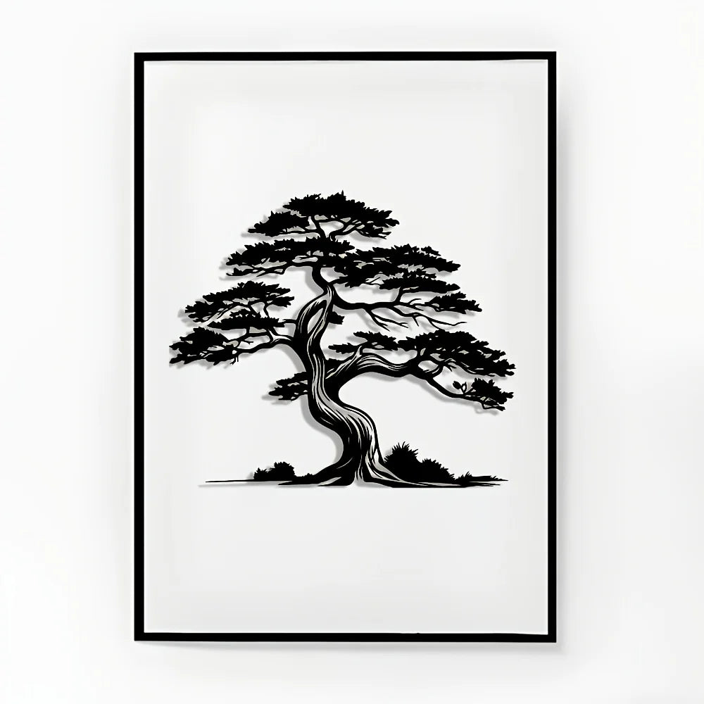 2D Flat, Iron Pine Tree Wall Art - Elegant Abstract Design with Sunny Effect, Perfect for Home, Office, Cafe, or Terrace Decor