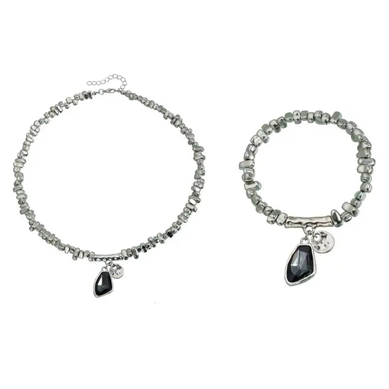 1/2Pcs Fashion Irregular Elegant Cut Crystal Pendant Set Necklace & Bracelet Sparkling Metal Jewelry Gift For Women ﻿