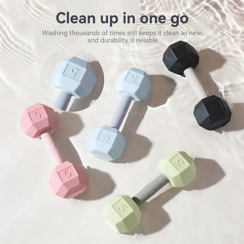 Ansoff baby silicone teething dumbbell rattle toy with cartoon design and bell sound, ideal for sensory and cognitive development.