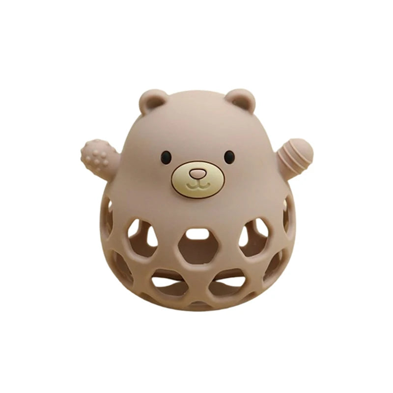 Ansoff baby silicone teether featuring a cartoon bear design, BPA-free teething toy for newborns and infants to chew and soothe gums.
