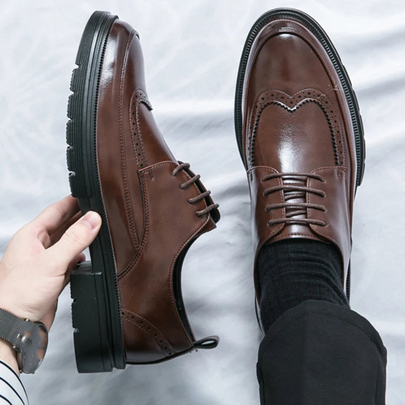 Men's Dress Shoes Fashion Office Business Leather Shoes For Men Classic Wedding Brogues Social Formal Shoes Man
