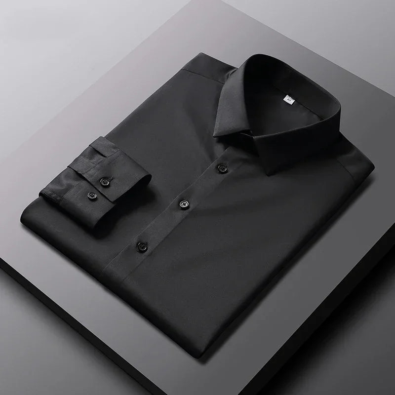 Men's Ansoff long sleeve solid color shirt, casual and business top, wrinkle-resistant and non-ironing fabric, stylish and comfortable.