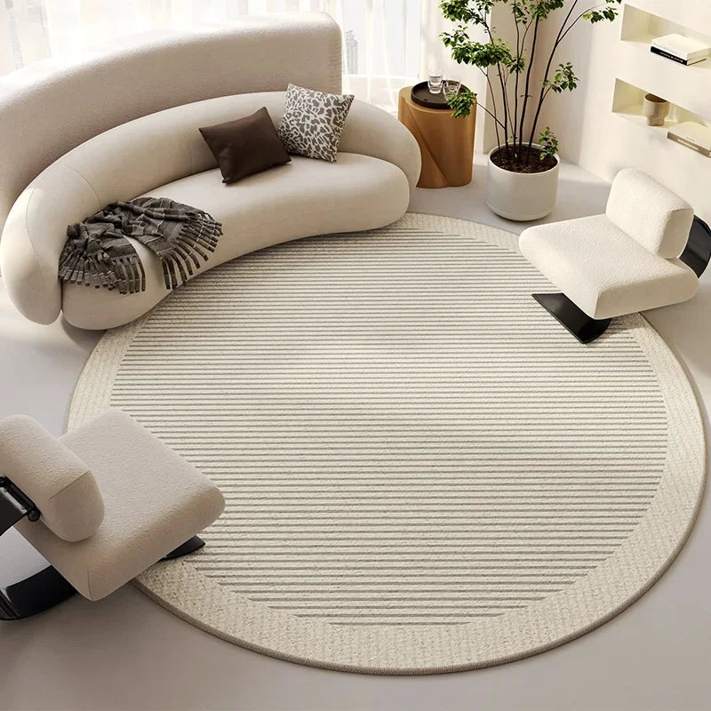 Modern Cream Round Rug, Light Luxury Large Area Carpet for Living Room or Bedroom, Non-Slip Simple Floor Mat for Whole House