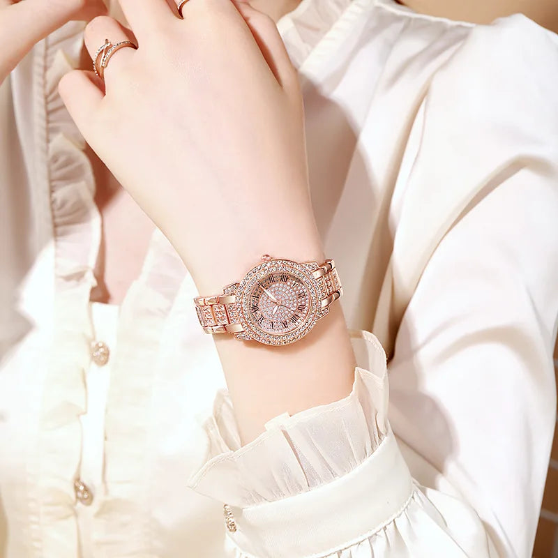 Women's Watches Fashion Original Quartz Wrist Watch for Ladies Roman Dial Dazzling Diamond Waterproof Luminous Luxury New - Acros