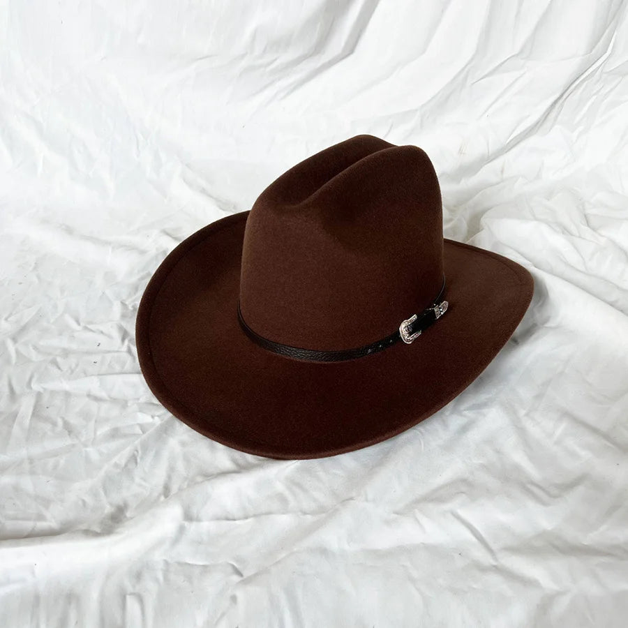 Ansoff vintage Western cowboy hat with wide leather brim, suitable for men and women, featuring classic cowboy and jazz style.