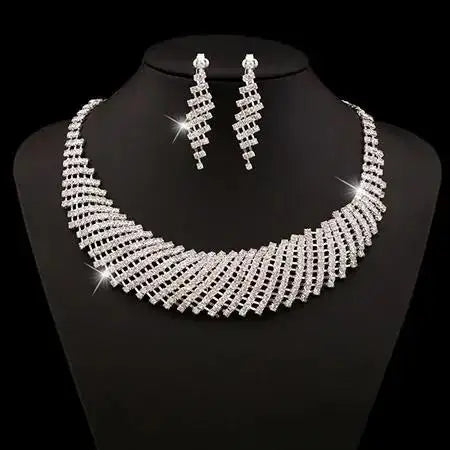 Wedding Bridal Jewelry Set String of Pearls Prom Silver Color Crystal Bracelet Necklace Earrings for Women jewellery sets