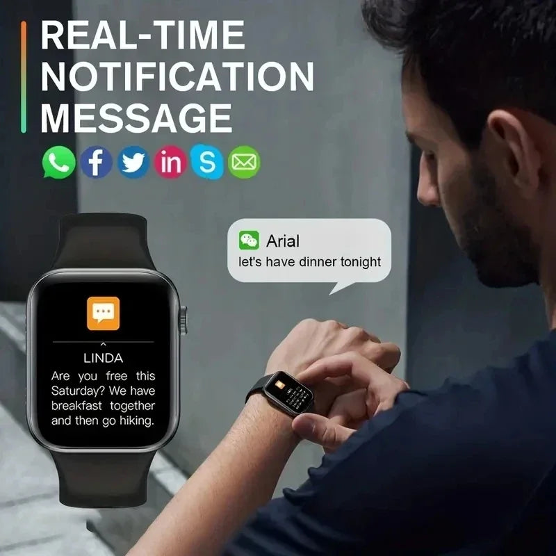 Ansoff 2025 smart smartwatch for men and women with 1.73-inch screen, Bluetooth call, blood oxygen, and pressure monitoring.
