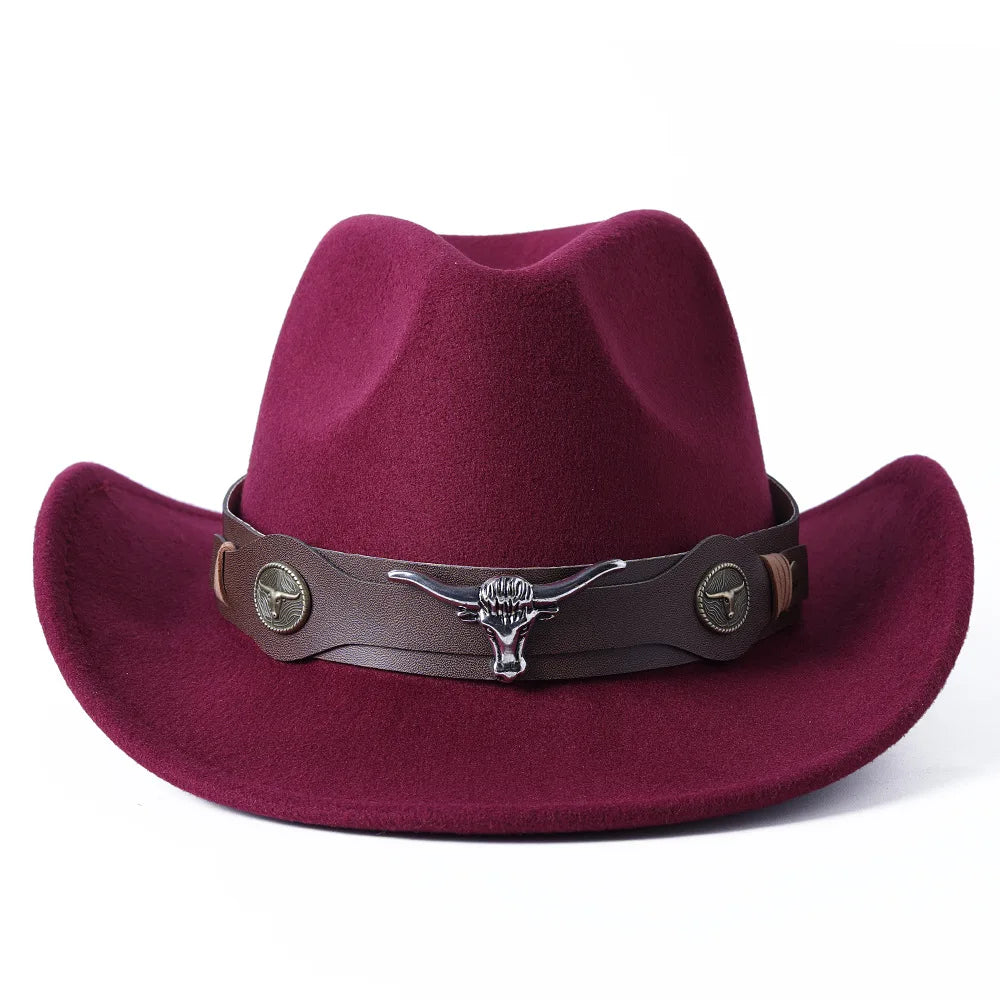 Ansoff cowboy hat with cow head design, monochrome felt, large brim outdoor cowboy and knight hat for men and women.