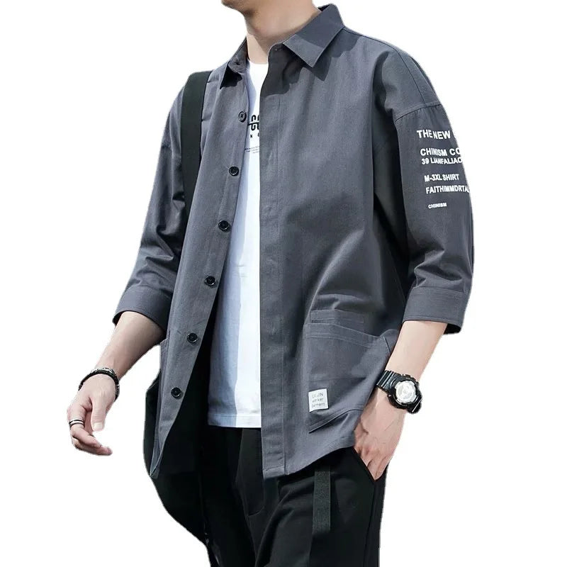 Men's 2024 streetwear shirt by Ansoff featuring stylish Japanese Harajuku Korean summer design, unisex fashion for teens and college.