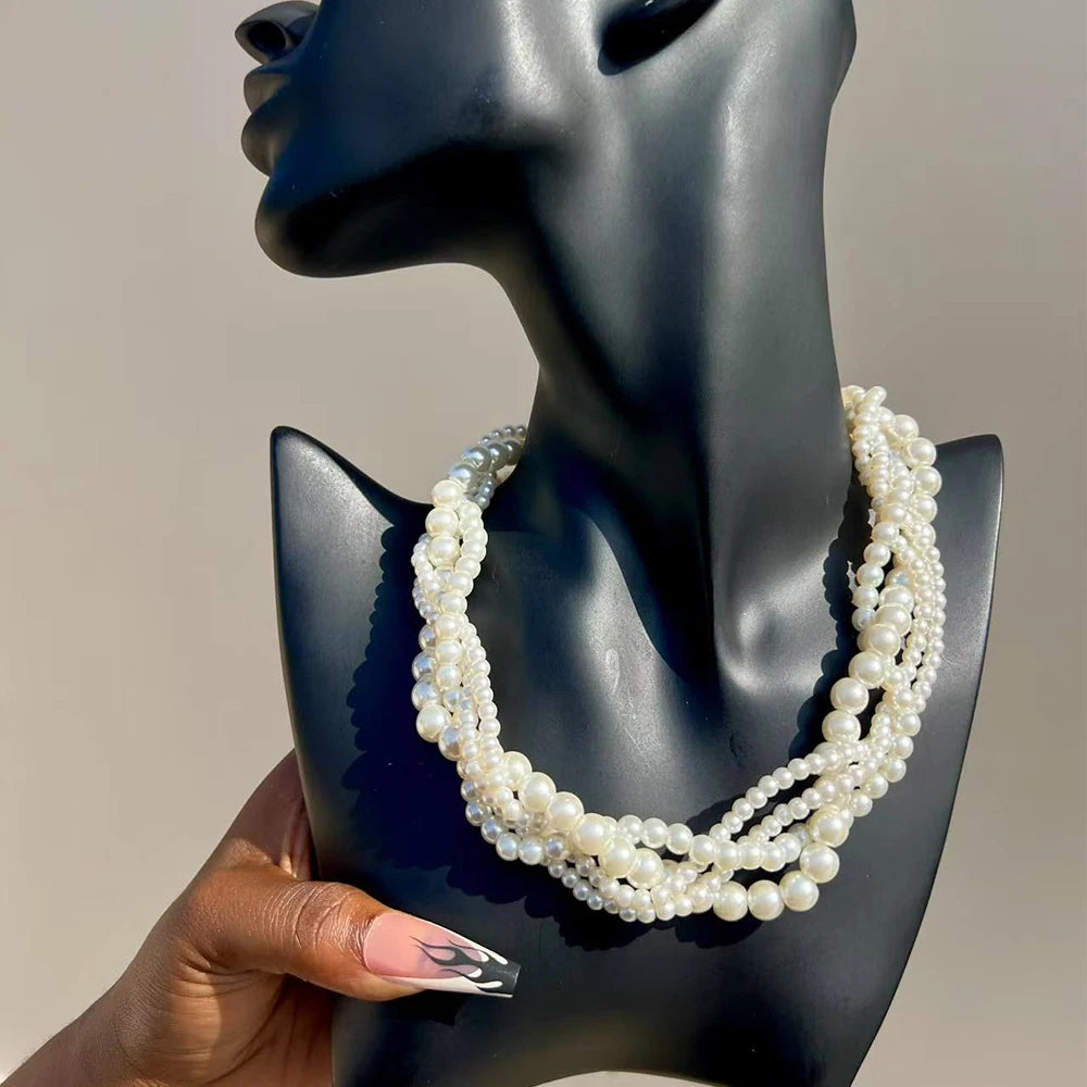 Elegant Imitation Big White Pearl Necklace Earring Jewelry Set for Women Party Wedding Pearl Accessories