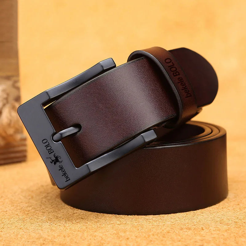 Genuine leather men's belt by Ansoff with alloy buckle, stylish fashion accessory for jeans, business, or casual wear.