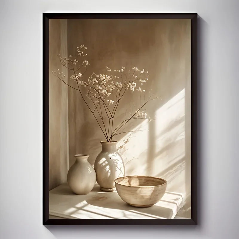 Art Deco Retro Floral Vase Canvas Wall Art Print, Frameless Modern Abstract Flower Poster for Home Decor, Aesthetic Room Deco