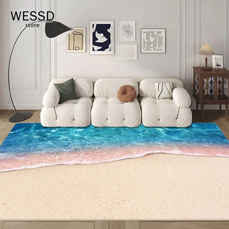 3D Waves Carpet Bedroom Floor Rug Large For Living Room Marine Style Sea Sofa Carpet Room Decoration Kitchen Mat Non-slip