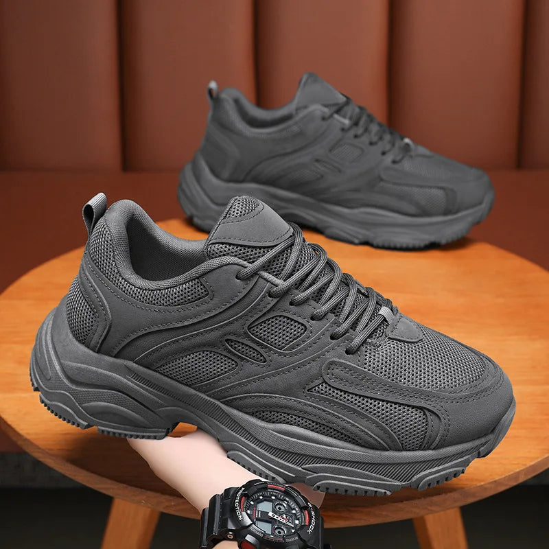 Ansoff men's black running shoes with anti-slip platform soles, casual design, wear-resistant outdoor sports sneakers for men.