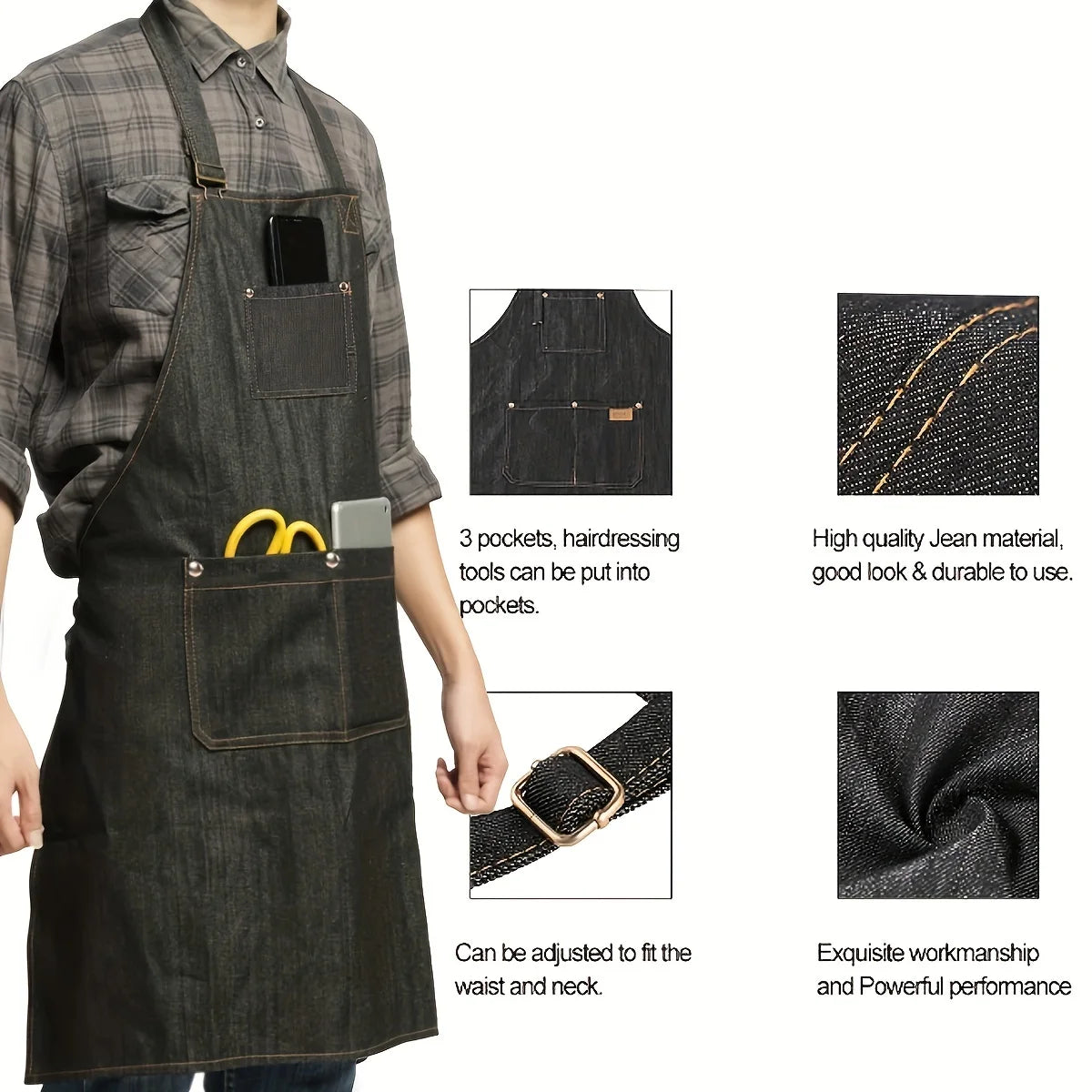 Ansoff lightweight denim work apron with multiple pockets, waterproof waxed canvas, adjustable straps for men and women.
