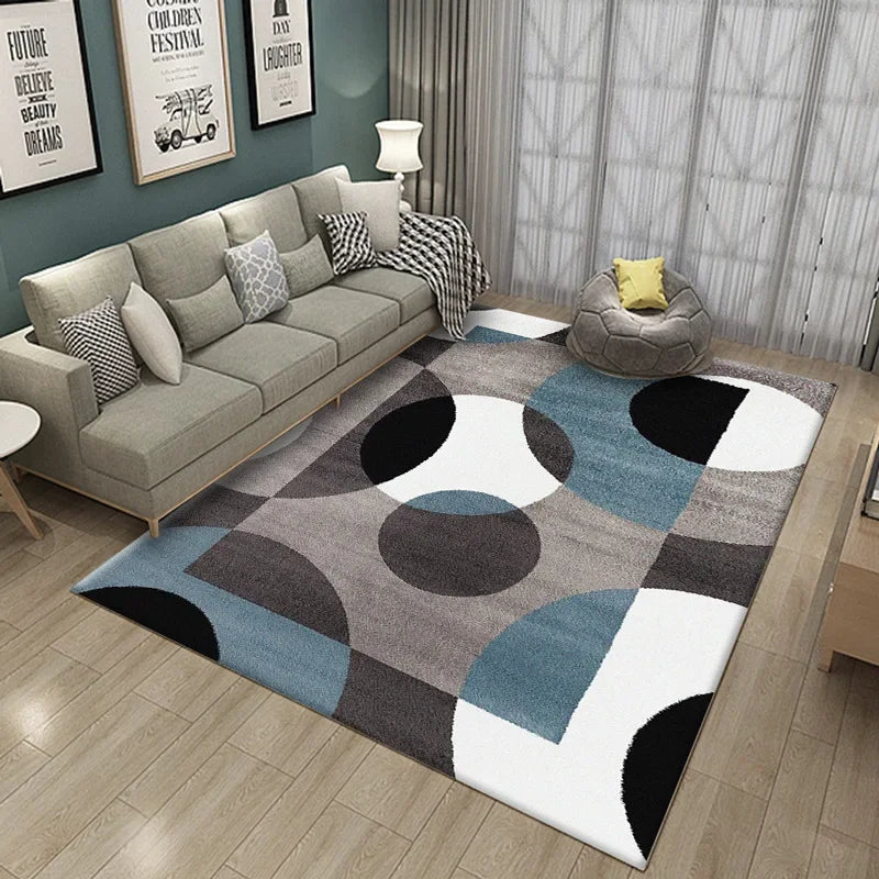 Modern Geometric Patchwork Rug Living Room Bedroom Office Carpet Minimalist Pattern Design Soft Durable Home Decor Stylish Style