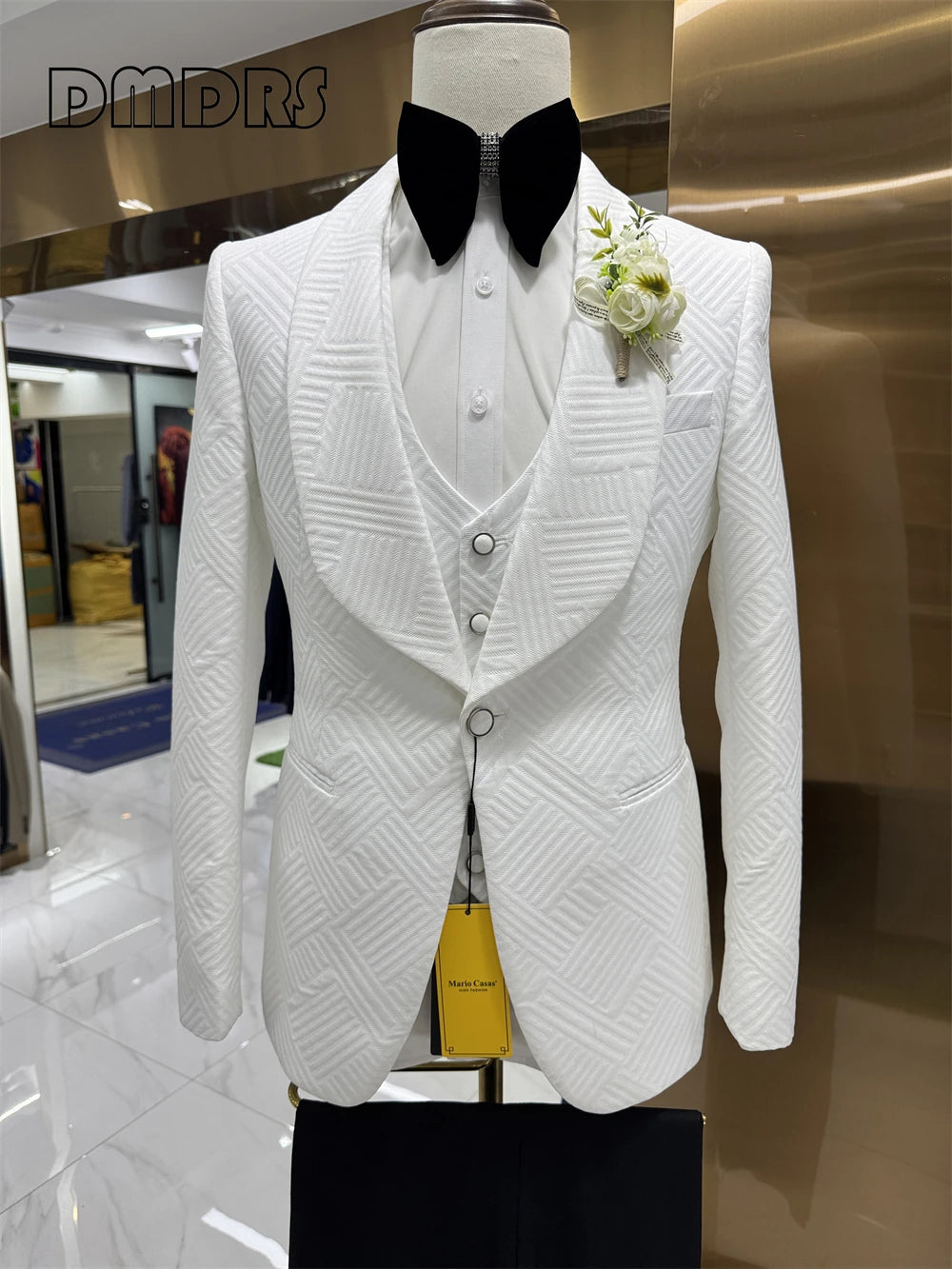 Ansoff men's wedding suit set featuring a one-button shawl neck blazer, vest, and matching pants in a stylish groom's fashion look.