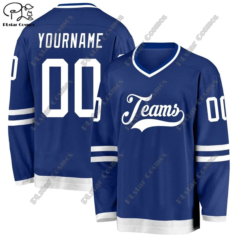 Colorful personalized hockey jersey sweatshirt by Ansoff with V-neck, long sleeves, 3D print, casual style, suitable as team gift