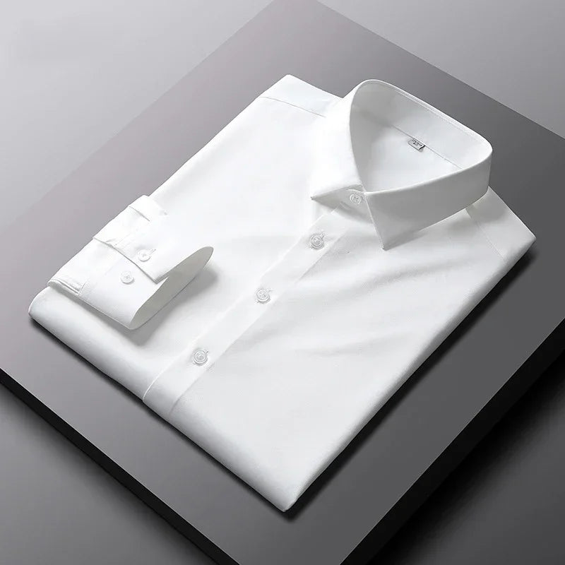 Men's Ansoff long sleeve solid color shirt, casual and business style, wrinkle-resistant, non-ironing, fashionable men's top.