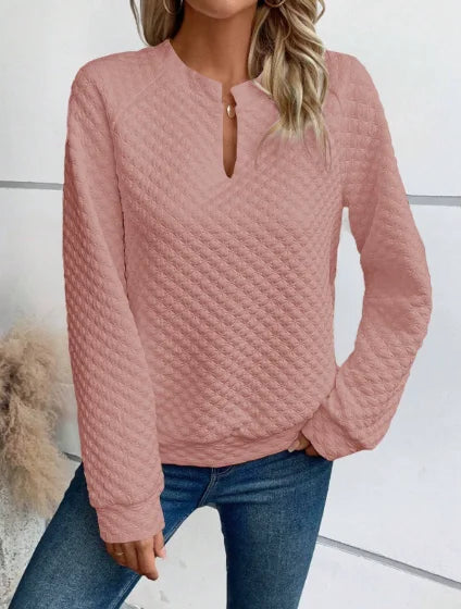 Women Sweatshirt 2025 Spring Autumn Latest Fashion Solid Color Deep V-Neck Pullover Long Sleeved Casual Hoodie Loose Sporty Top - Acros