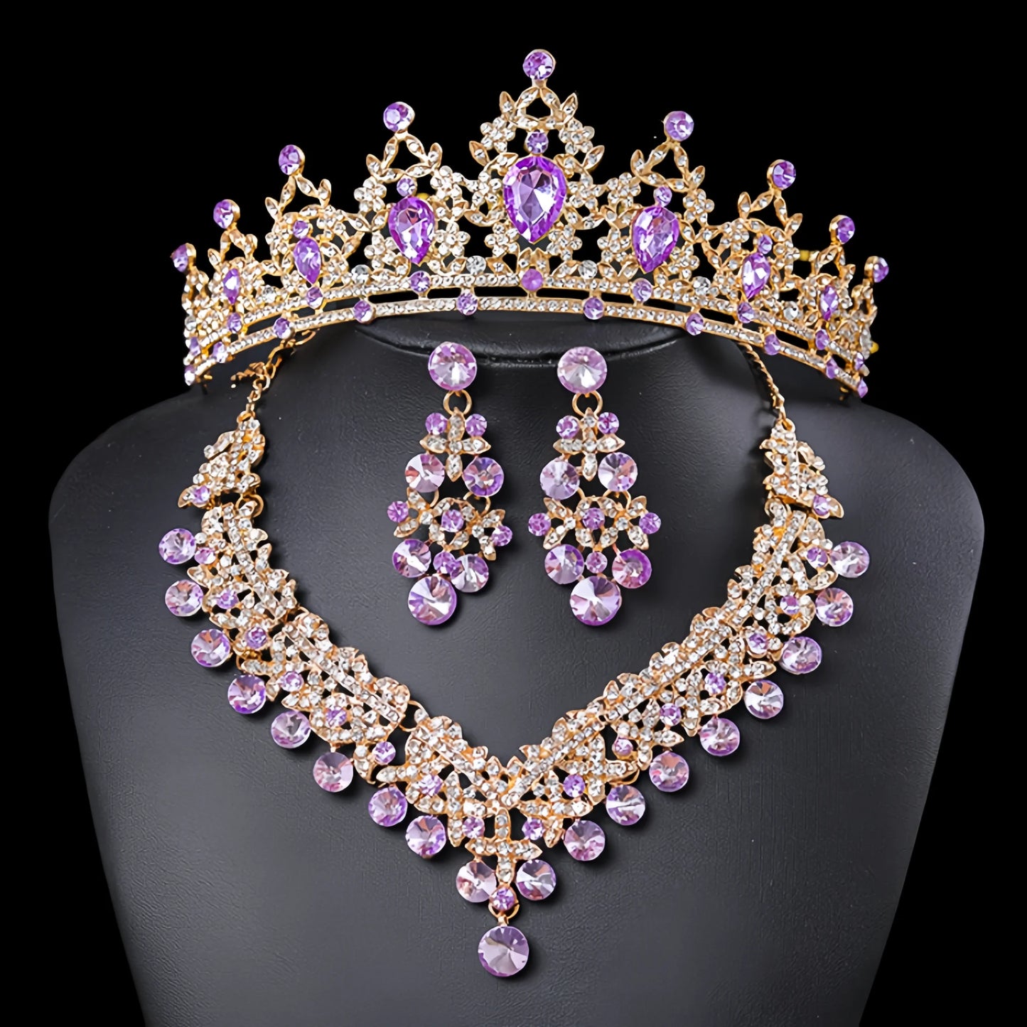 3Pcs Crystal Crown Necklace Earring Set Rhinestone Bridal Jewelry Set Women Bridal Wedding Hair Accessories Jewelry Crown Tiara