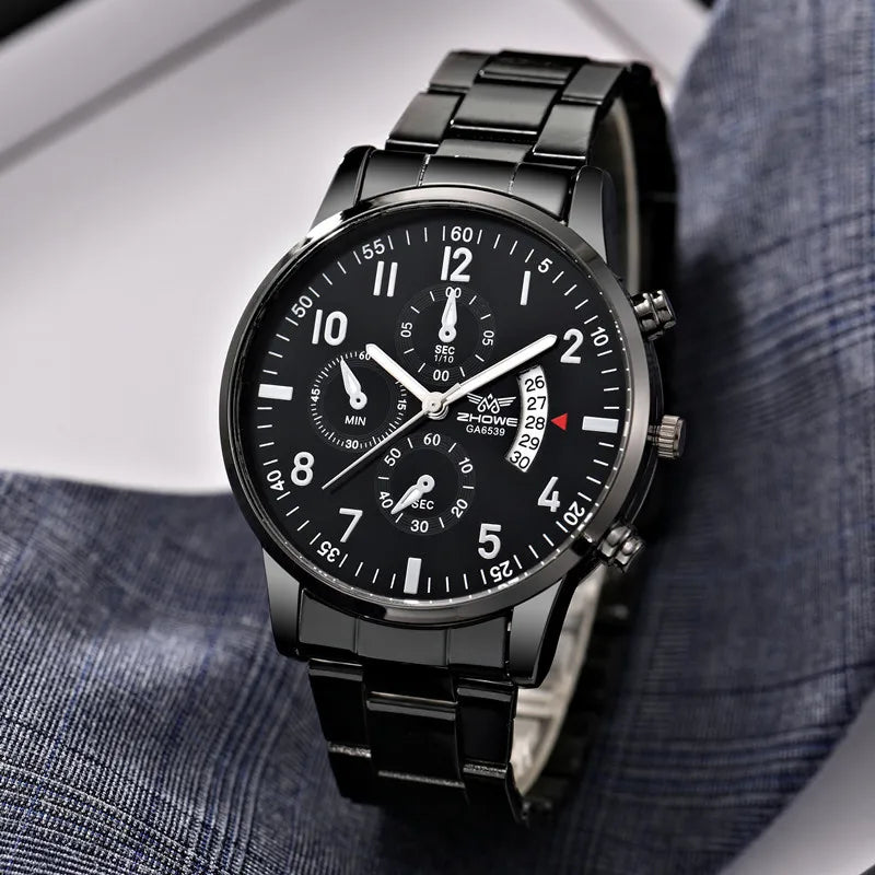 1PC Men's Luxury Watch Fashion Business Calendar Men's Steel Belt Watch Men's Christmas Valentine's Day Gift - Acros