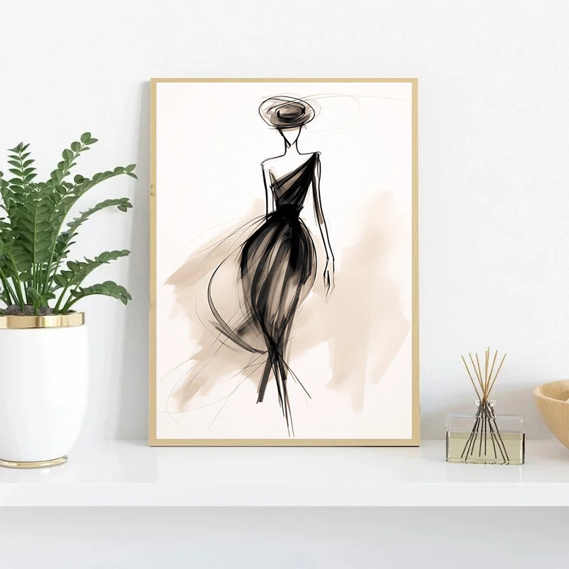 Fashion Design Sketch Abstract Woman Line Drawing Poster Print Canvas Painting Wall Art Picture for Living Room Home Decor Gift
