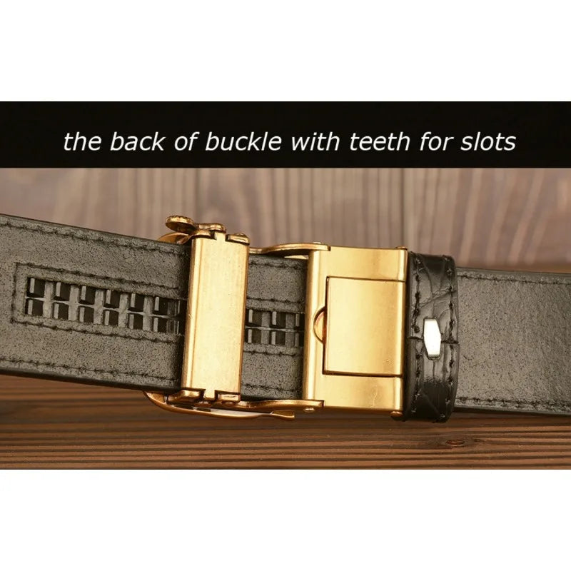 Black genuine leather men's belt with automatic buckle, 3.8cm width, featuring carved cow leather design by Ansoff.