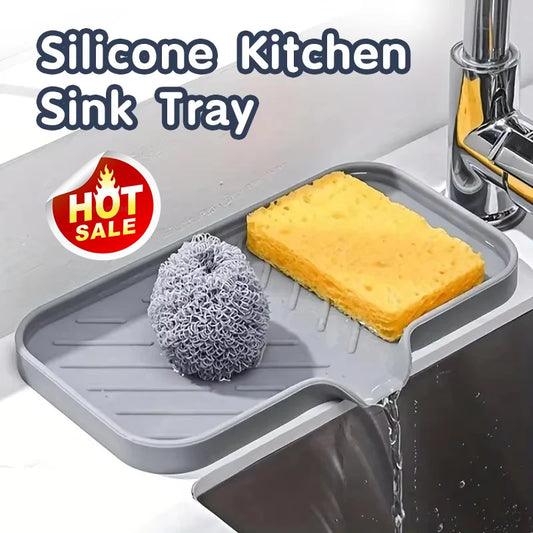 Ansoff silicone kitchen sink faucet mat with soap dispenser and sponge drain pad for countertop and sink splash drying.