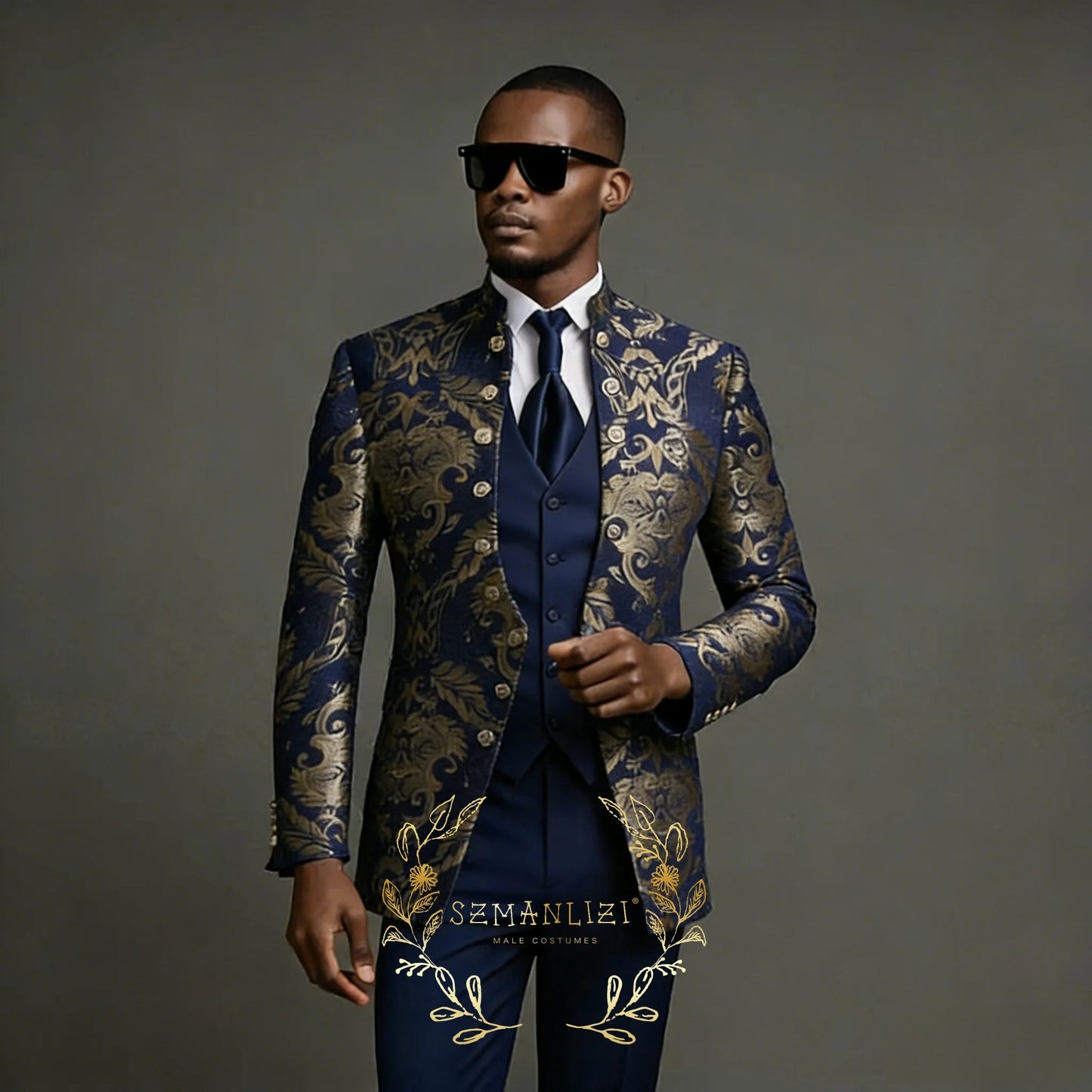 Ansoff men's formal suit set with jacquard blazer, vest, and pants, perfect for weddings and special occasions.