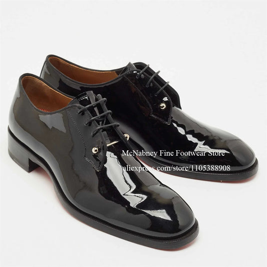 Leather Derbys Dress Shoes Metal Lace Tips Oxfords Square Toe Lace Up Business Wedding Formal Shoes for Men Comfortable Footwear