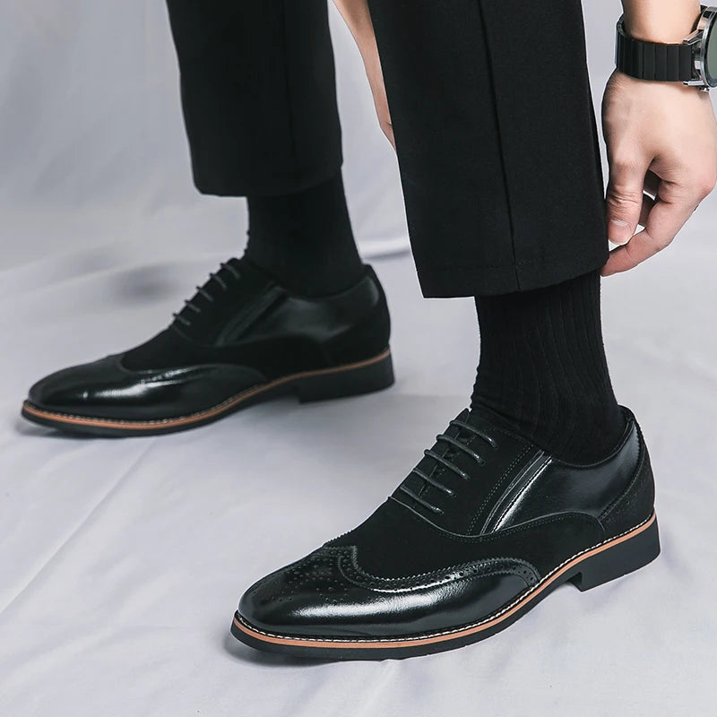 Ansoff men's retro oxford shoes, classic brown leather dress shoes with brogue detailing for business and formal occasions.