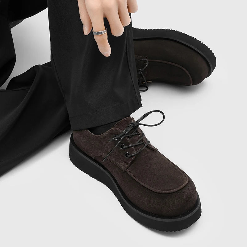Ansoff men's derby shoes in black leather with thick soles, suitable for autumn and winter casual or office wear, size 38-46.