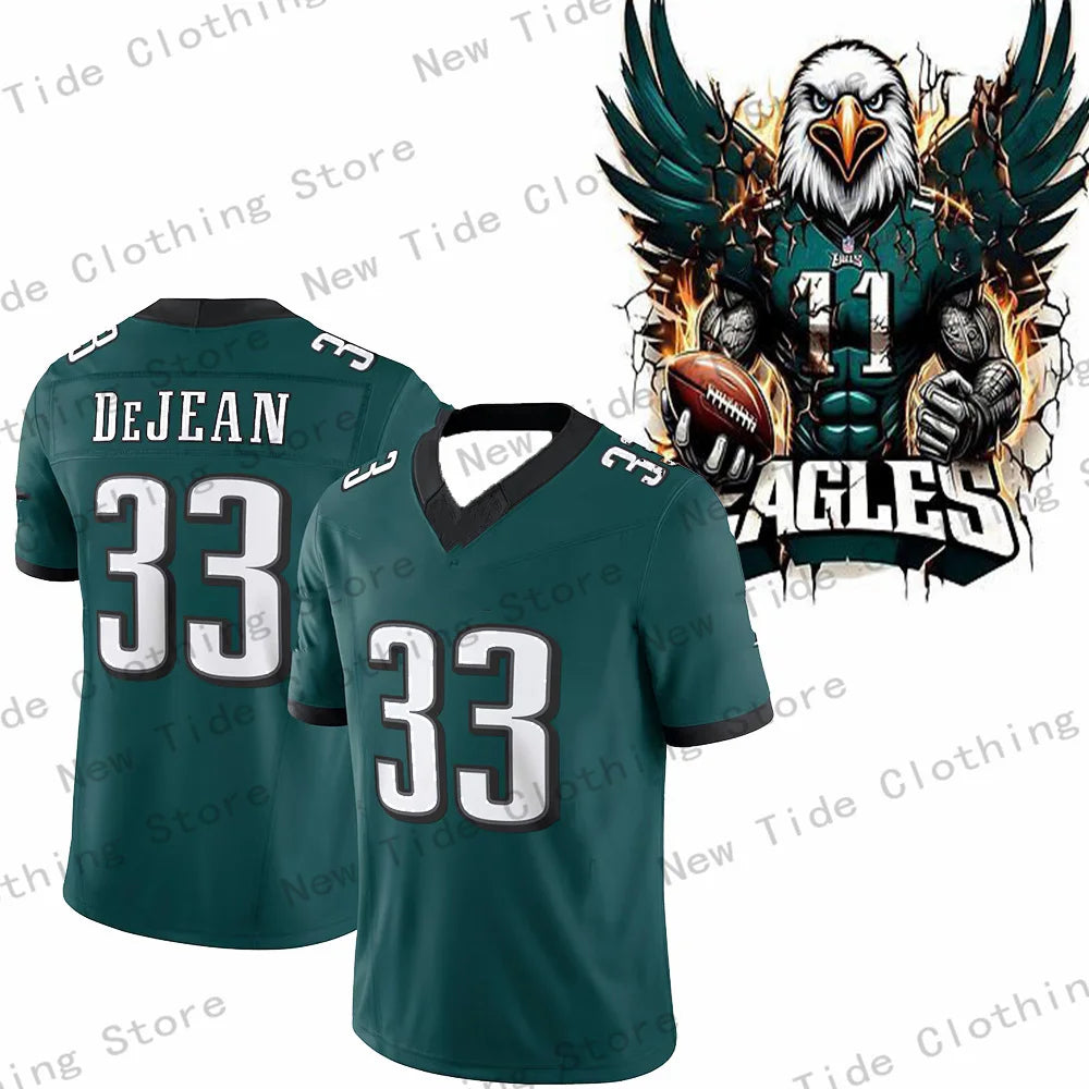 Ansoff DeJean Green athletic jersey with soft breathable mesh fabric and quick-dry short sleeves, ideal for game day and casual wear.