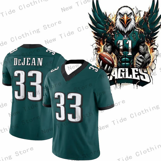 Ansoff DeJean Green athletic jersey with soft breathable mesh fabric and quick-dry short sleeves, ideal for game day and casual wear.