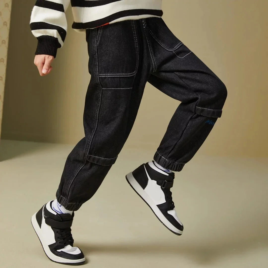 Kids' denim cowboy jeans from Ansoff, boys' casual sports trousers in size 4 to 12, featuring durable denim and classic style.