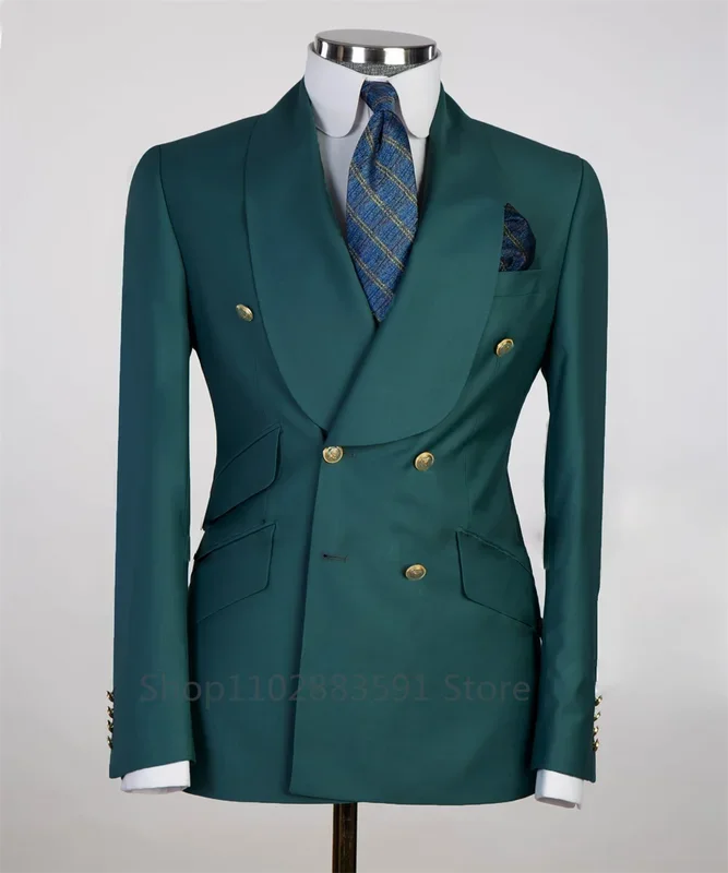 Mens slim fit wedding blazer by Ansoff with wide shawl lapel, gold button, custom fit tuxedo for groom's formal wedding attire.