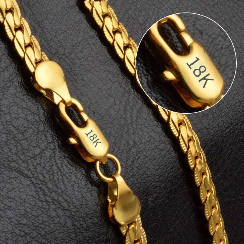 18K Gold/Silver Color 6mm Full Sideways Necklace 8/18/20/24 Inch Chain For Woman Men Fashion Wedding Engagement Jewelry - Acros