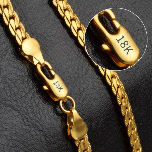 18K Gold/Silver Color 6mm Full Sideways Necklace 8/18/20/24 Inch Chain For Woman Men Fashion Wedding Engagement Jewelry - Acros