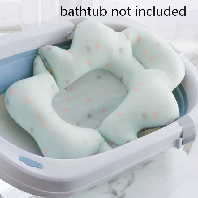 Ansoff baby shower bath tub pad, non-slip bathtub mat with soft animal-shaped cushion for newborn safety and bath support.
